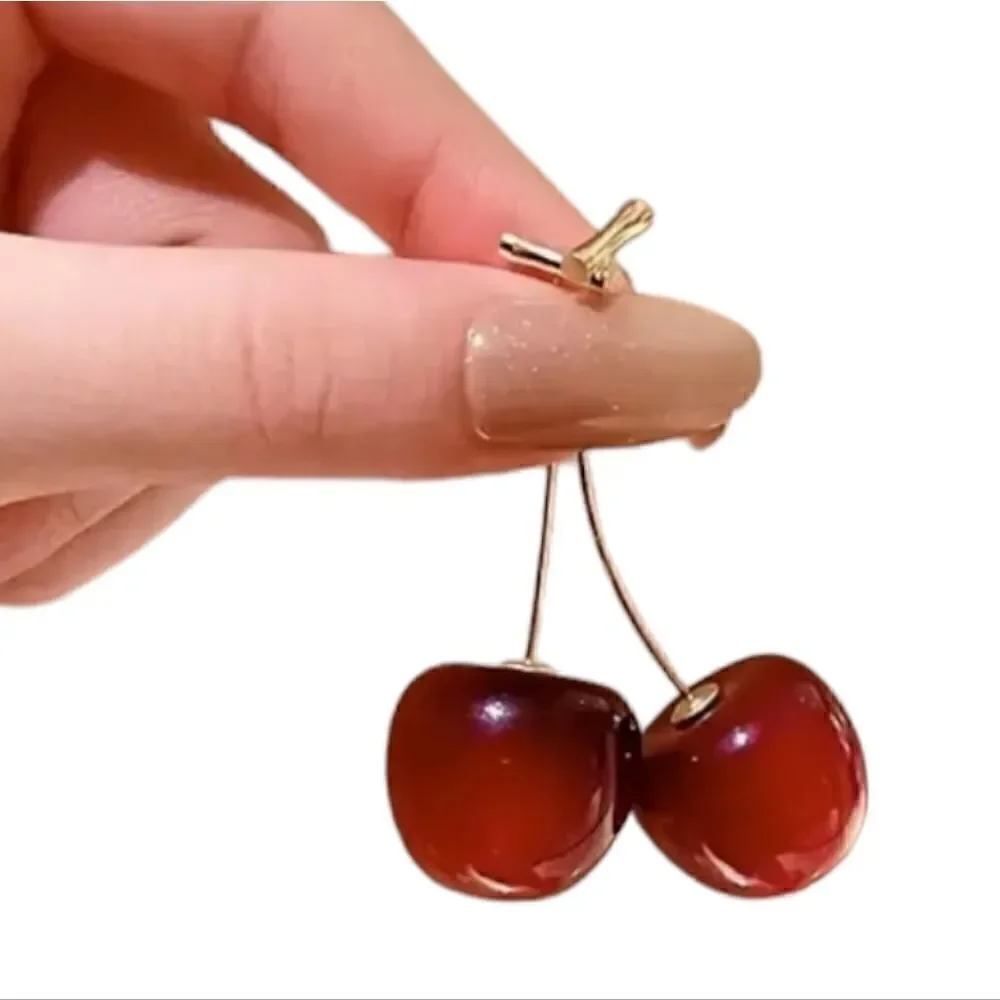 Cherry Earrings Red Fruit Fashion Jewelry Size 0.83''x1.7''